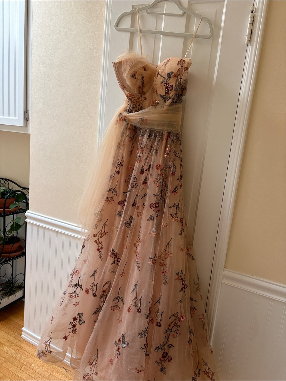 Girls Embroidered Tulle Gown in Blush Cream by Andrea & Leo